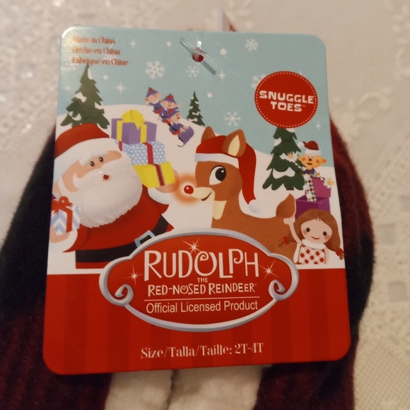 🆕 Rudolph the Red Nosed Reindeer Slipper Socks, Youth Size 2T-4T - Picture 2 of 5